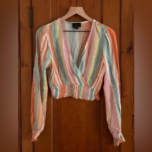 Lumiere Size M Multicolor Stripe Long Sleeve Blouse